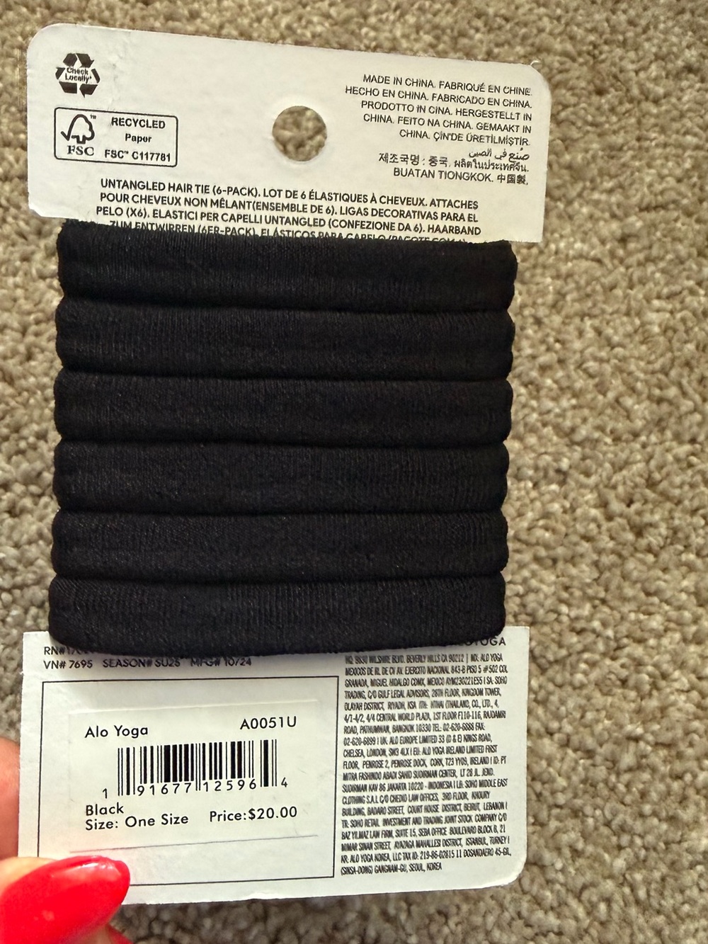 ALO Yoga Black Untangled Hair Ties - 6 Pack - Picture 5 of 6